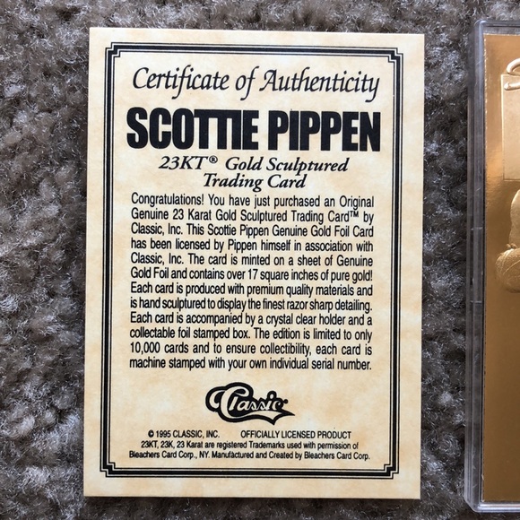 1995 Classic Scottie Pippen 23 Karat Gold Card - Picture 3 of 8